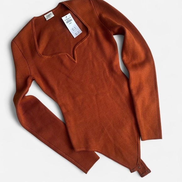 Abercrombie & Fitch Tops - Abercrombie & Fitch NEW Sweater Bodysuit Burnt Orange Rust Thong Back Sz XS
